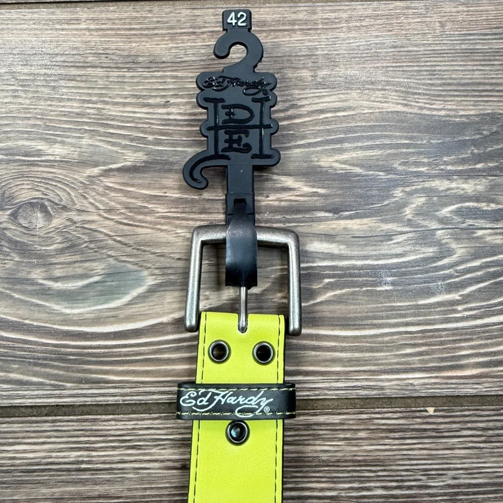 Ed Hardy Mens Size 42 Belt Lime Green Tattoo Graphic VB97511EHQA New